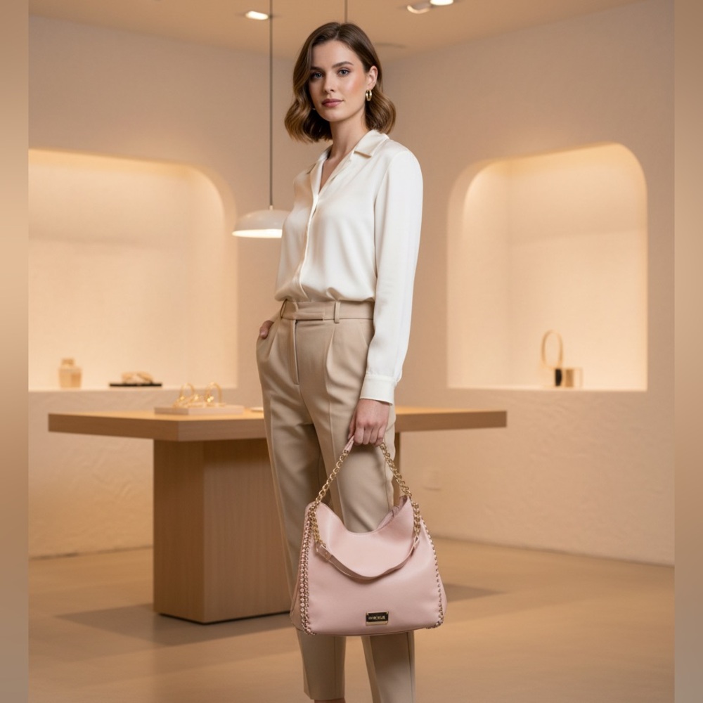💖‎ Bebe Luxe Blush Pink Shoulder Bag with Gold Chain Detail 💖